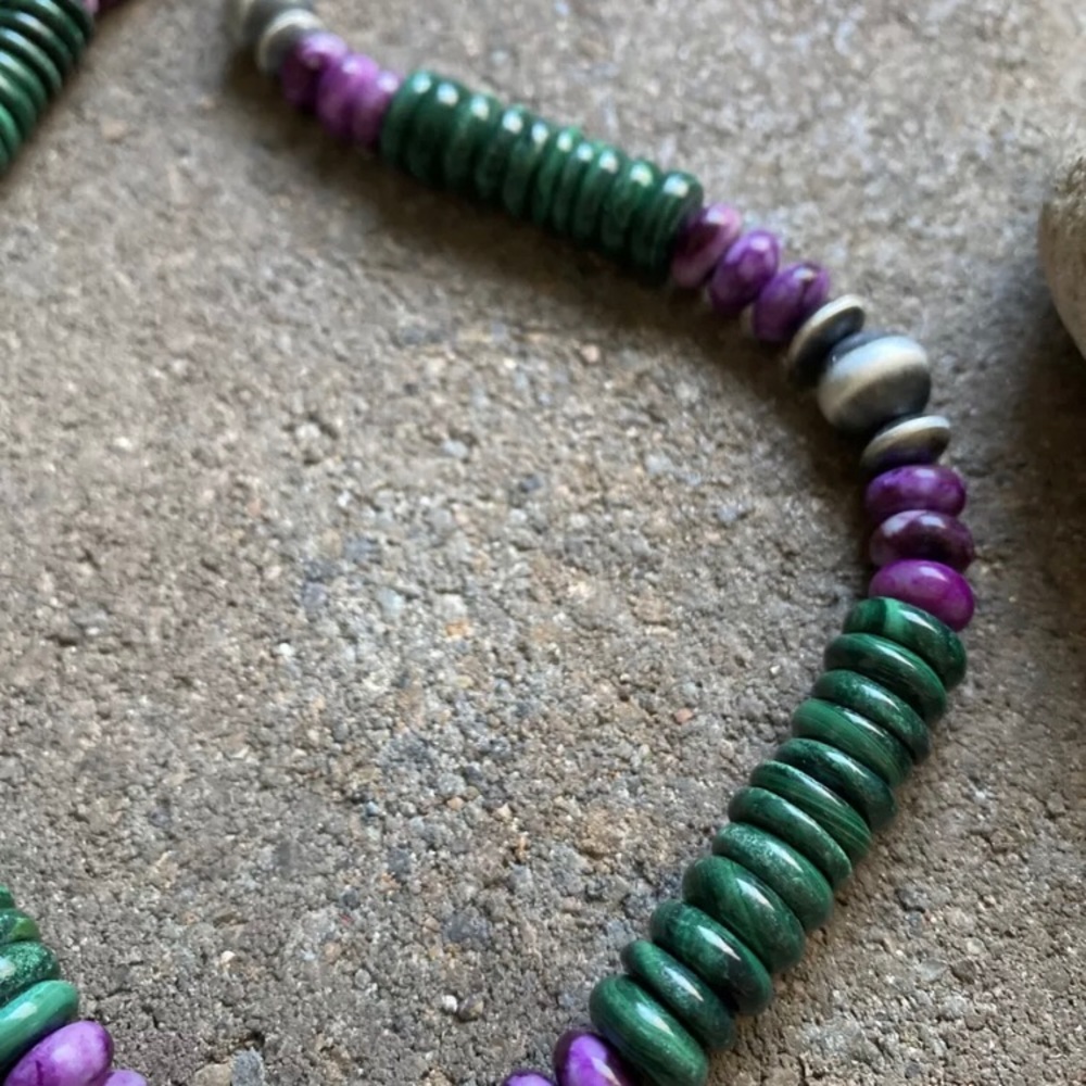 Sterlingsilver Greenmalachite Sugilitebeadnecklace - image 5